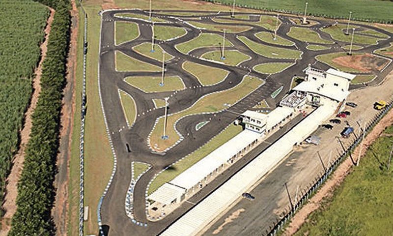 Vista aérea do Kartódromo Internacional Nova Odessa — a teia de traçados